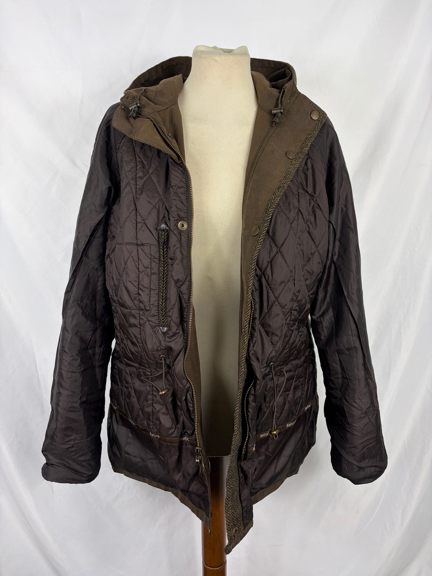 Giacca Barbour oliva Elkhorn con cappuccio e inserti in lana uk16 tg.46 - Lady Elkhorn Olive wax jacket size Uk16