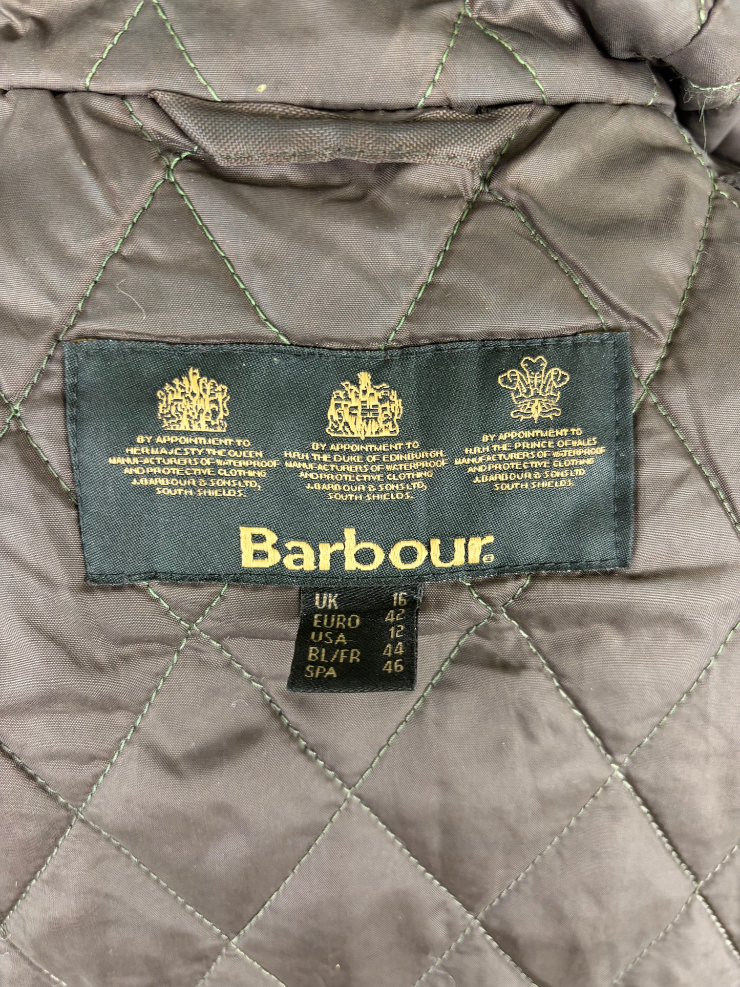 Giacca Barbour oliva Elkhorn con cappuccio e inserti in lana uk16 tg.46 - Lady Elkhorn Olive wax jacket size Uk16