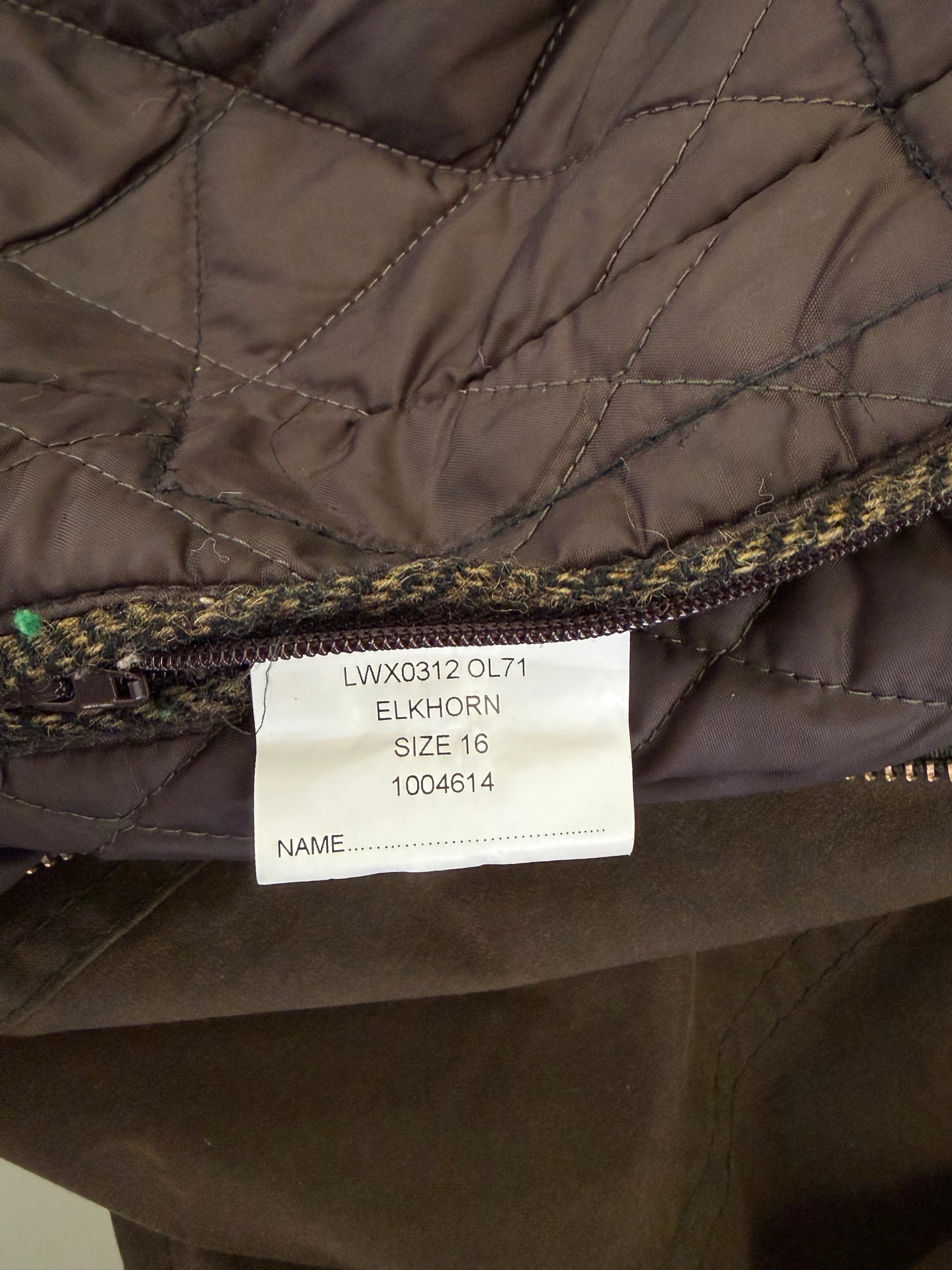 Giacca Barbour oliva Elkhorn con cappuccio e inserti in lana uk16 tg.46 - Lady Elkhorn Olive wax jacket size Uk16