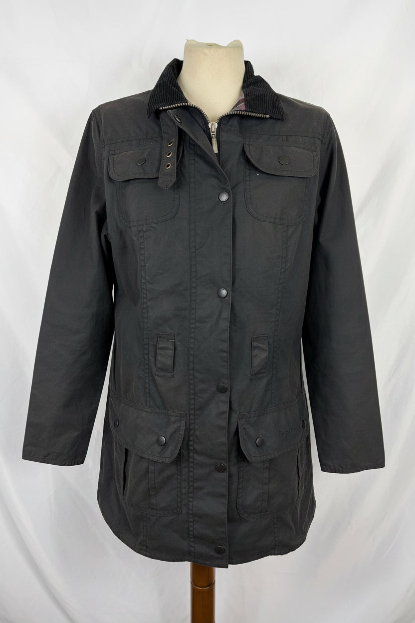 Barbour Giacca nera donna cerato Utility Mac Tg.40 Lady black Utility Mac wax Jacket size uk10