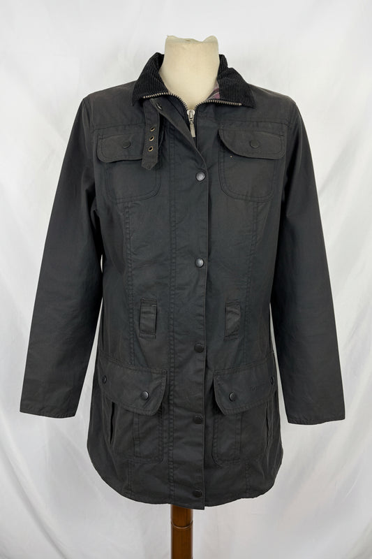 Barbour Giacca nera donna cerato Utility Mac Tg.40 Lady black Utility Mac wax Jacket size uk10