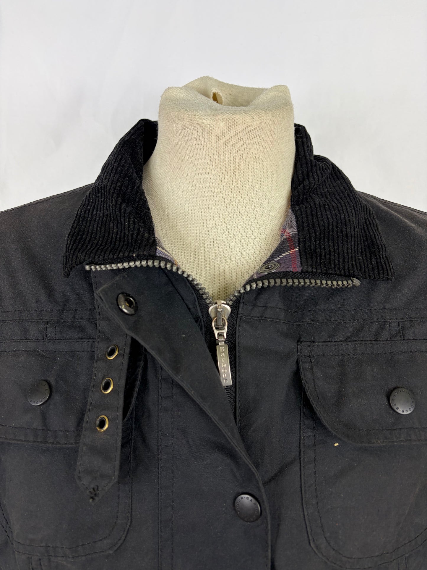 Barbour Giacca nera donna cerato Utility Mac Tg.40 Lady black Utility Mac wax Jacket size uk10