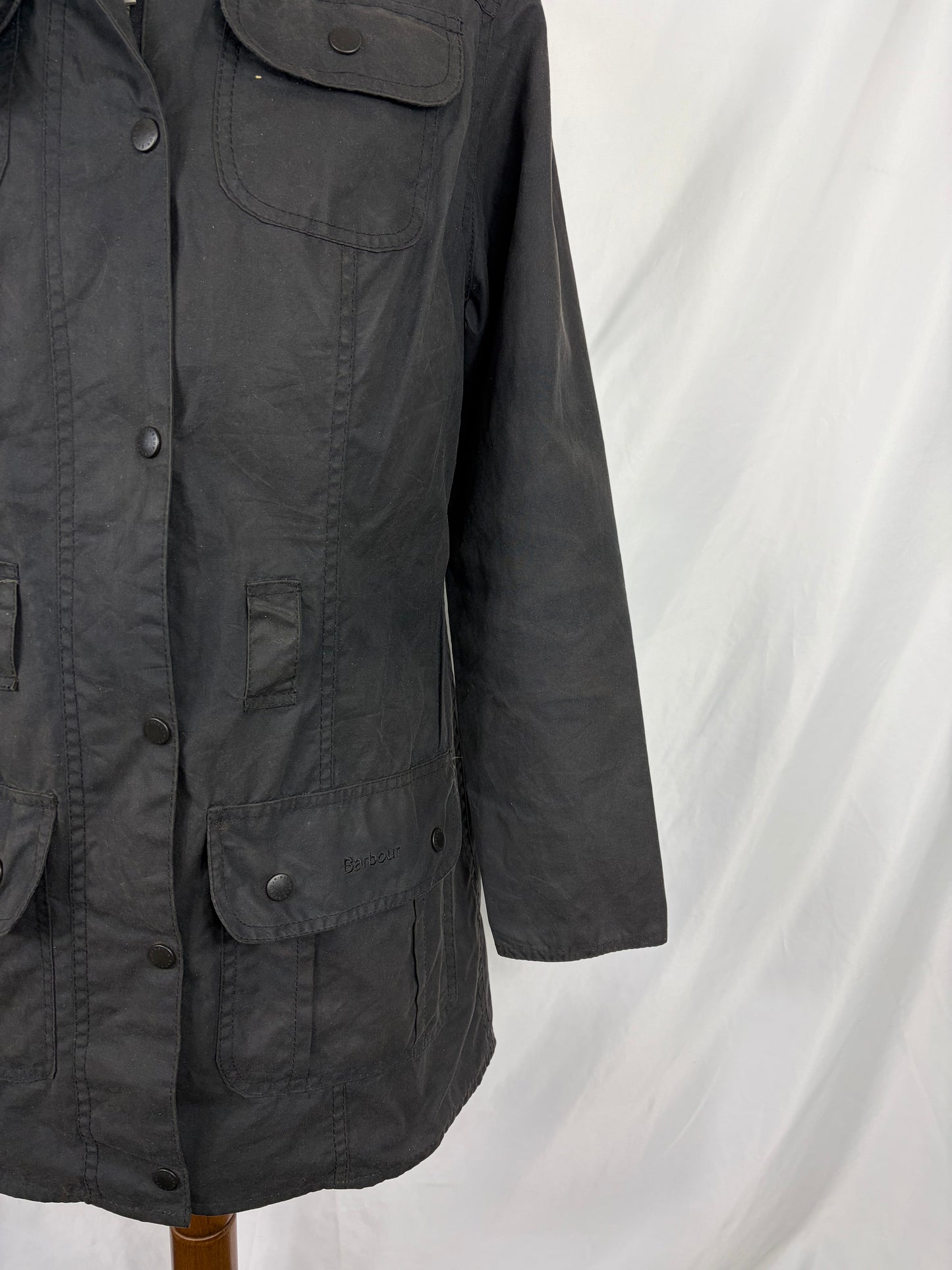 Barbour Giacca nera donna cerato Utility Mac Tg.40 Lady black Utility Mac wax Jacket size uk10