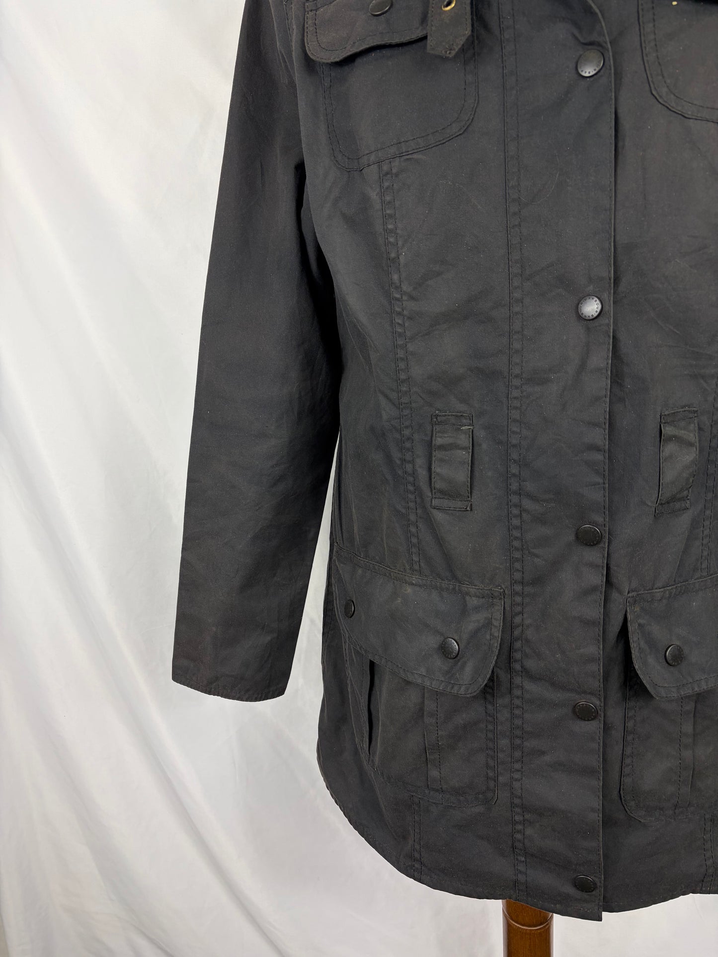 Barbour Giacca nera donna cerato Utility Mac Tg.40 Lady black Utility Mac wax Jacket size uk10