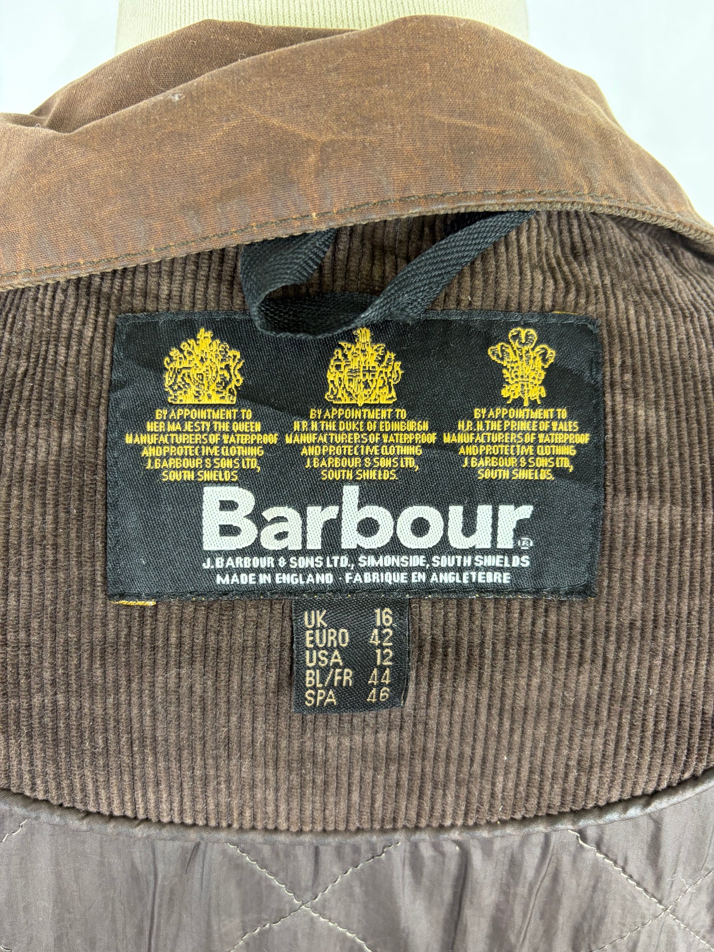 Barbour Giacca Unisex Marrone cerata Medium Uk16 tg. 46  Brown Waxed Newhampshire Coat size uk 16