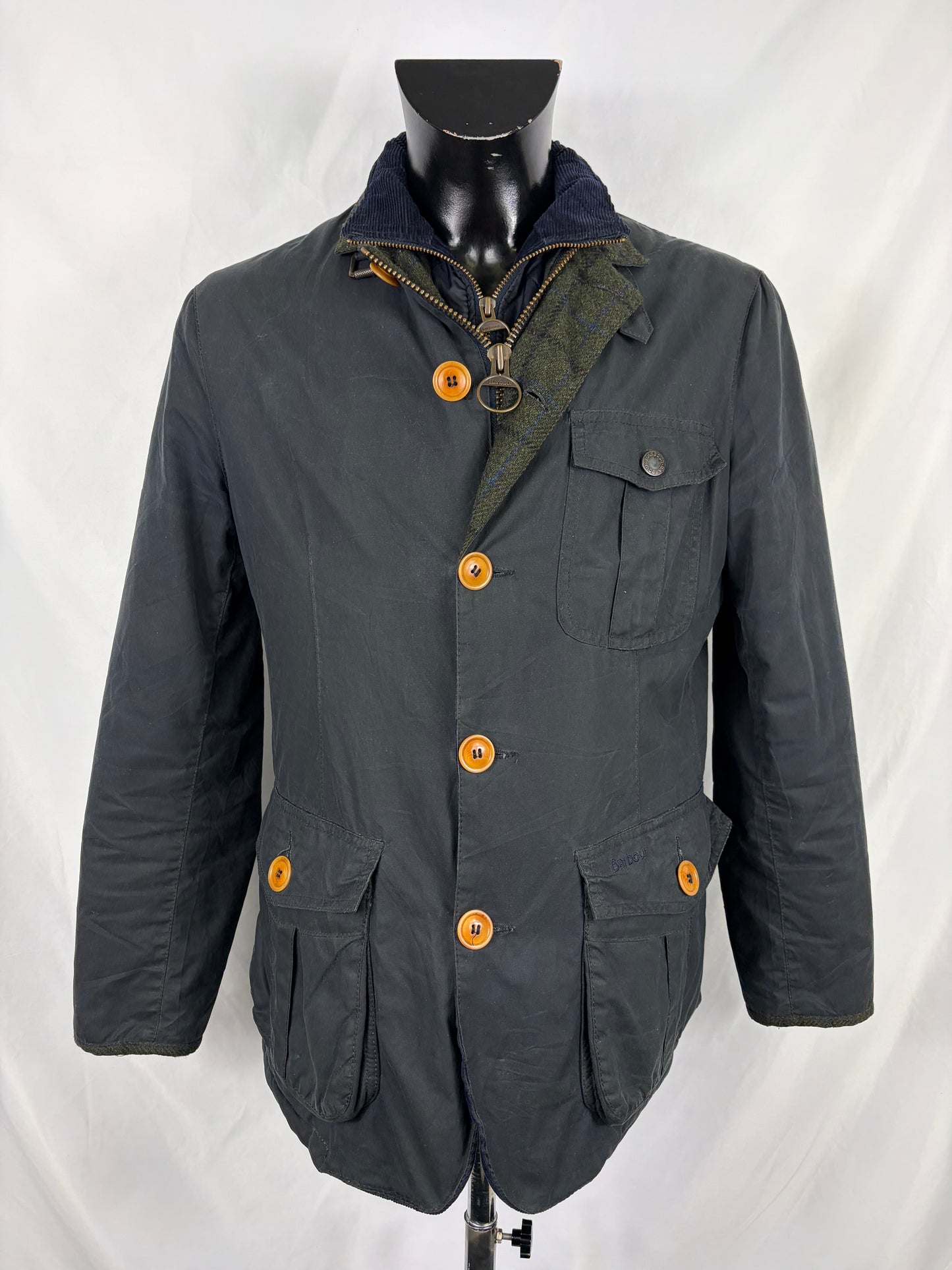 Giacca Barbour da uomo blu recente Kempt Medium - Navy Wax man Jacket Size Medium