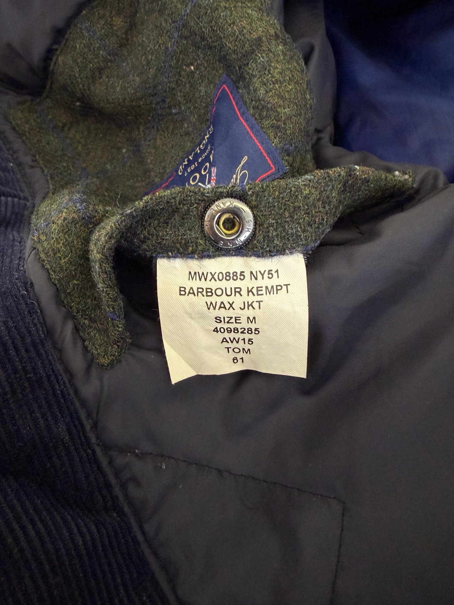 Giacca Barbour da uomo blu recente Kempt Medium - Navy Wax man Jacket Size Medium