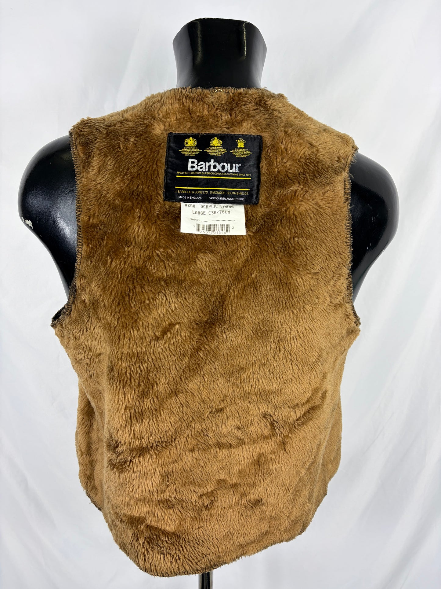 Imbottitura Barbour vintage A298 con bottoni Taglia Large C30 Bambino- Kid Vintage Pile Lining A298 c30