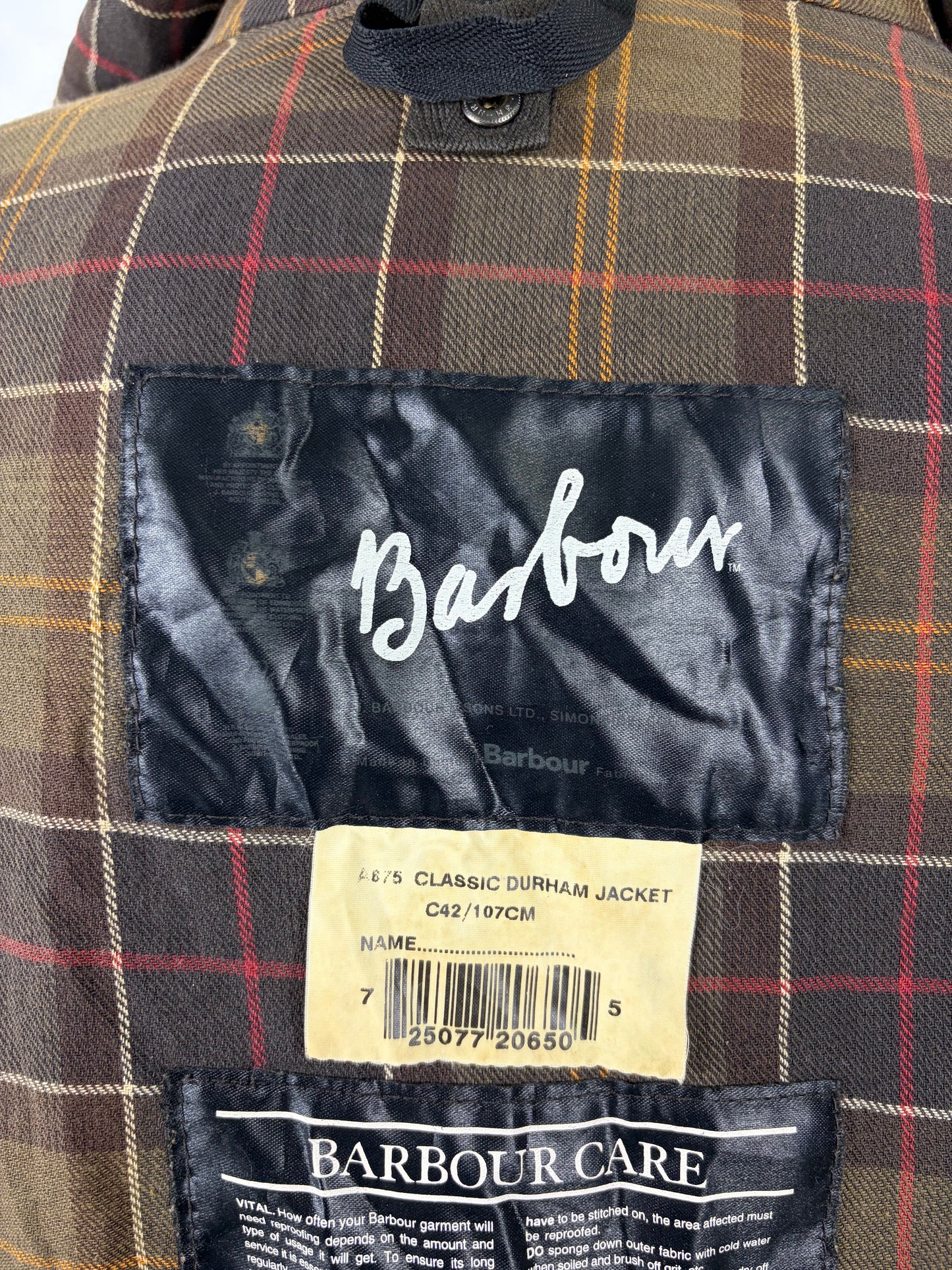 Barbour Classic Durham verde oliva con cappuccio C42/107 cm Olive Hooded waxed Classic Durham Jacket Size Large