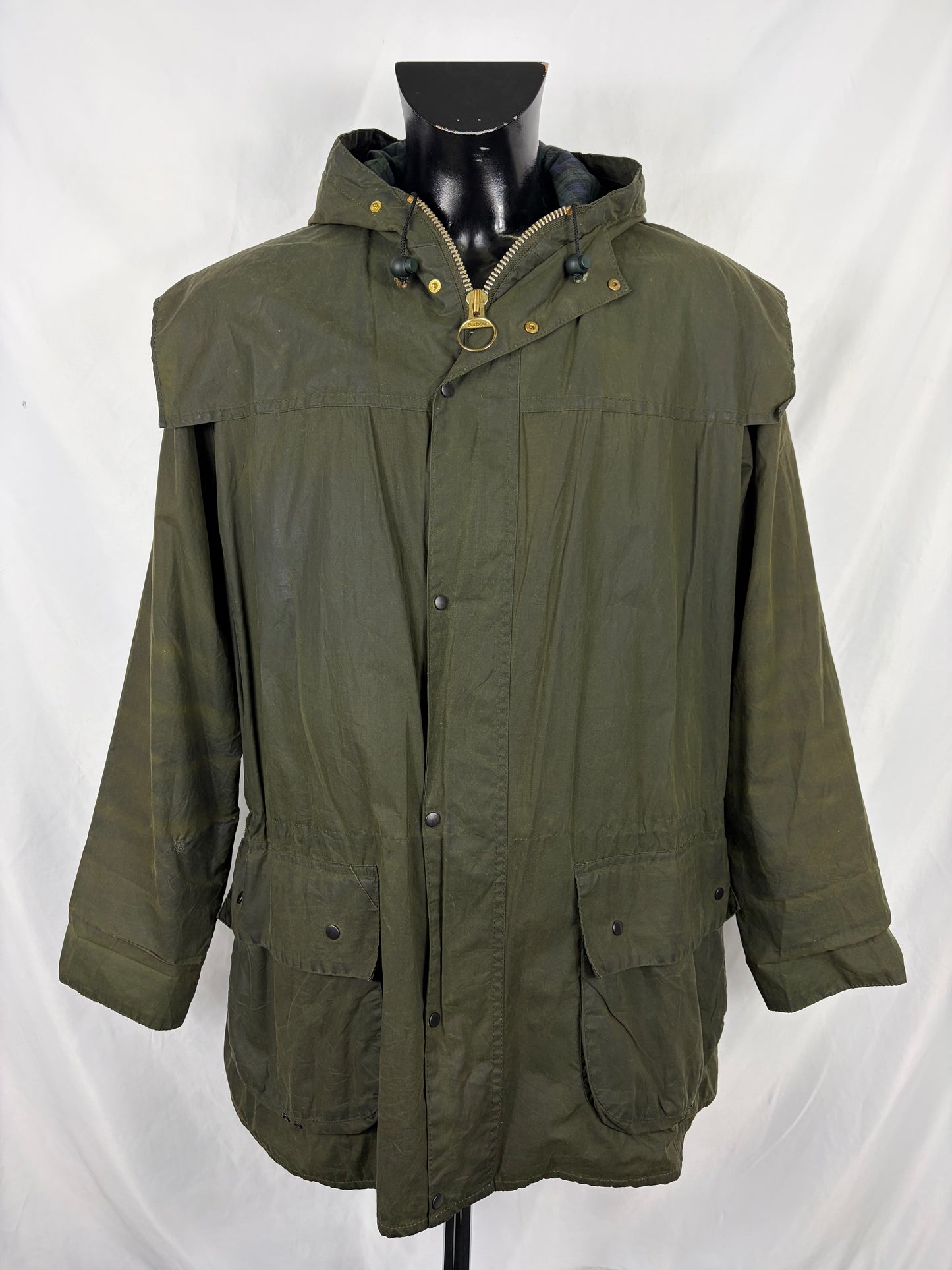Barbour vintage Durham verde con cappuccio C44/112 cm Green Hooded waxed Durham Size L/XL