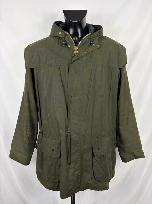 Barbour vintage Durham verde con cappuccio C44/112 cm Green Hooded waxed Durham Size L/XL