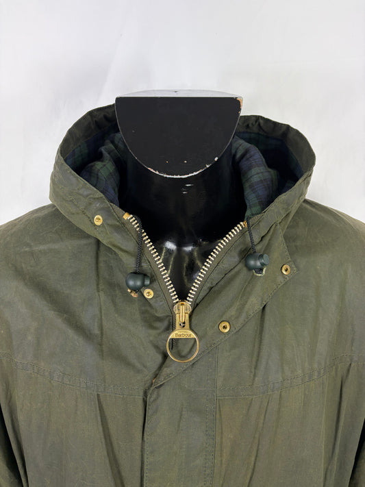 Barbour vintage Durham verde con cappuccio C44/112 cm Green Hooded waxed Durham Size L/XL