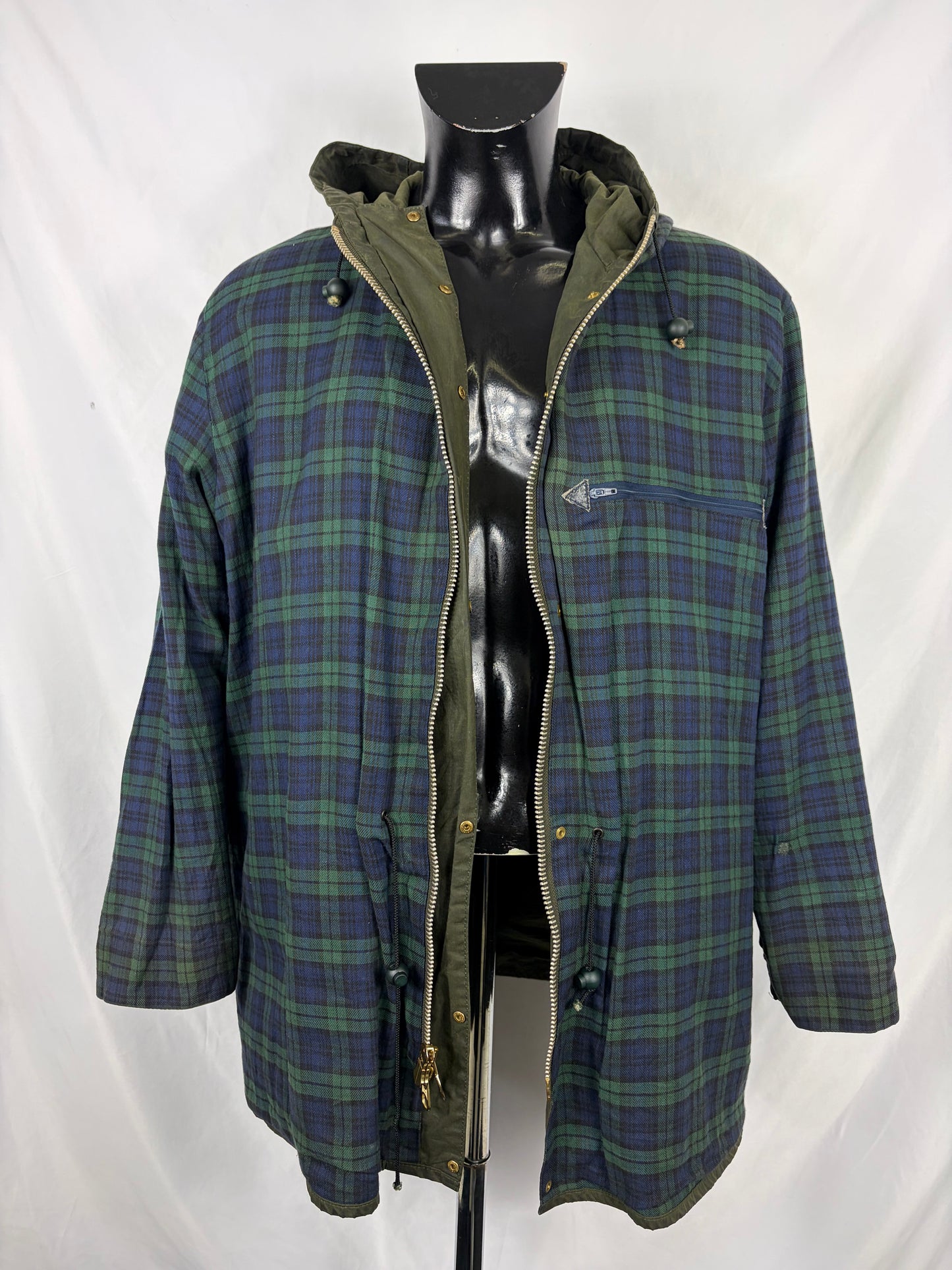 Barbour vintage Durham verde con cappuccio C44/112 cm Green Hooded waxed Durham Size L/XL