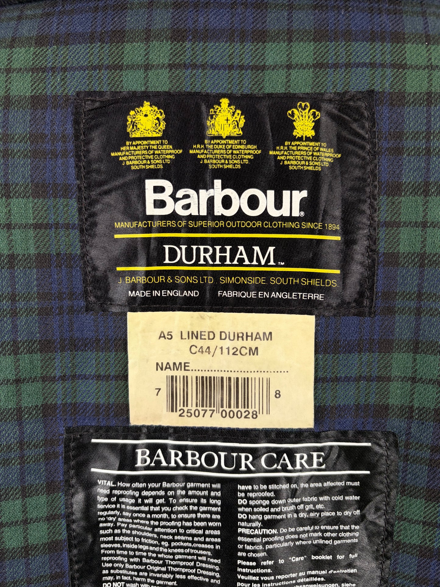 Barbour vintage Durham verde con cappuccio C44/112 cm Green Hooded waxed Durham Size L/XL