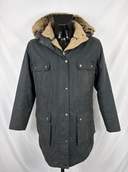 Giacca Barbour donna blu Carribena UK14 Medium - Lady Navy Wax Carribena Coat Size Uk14