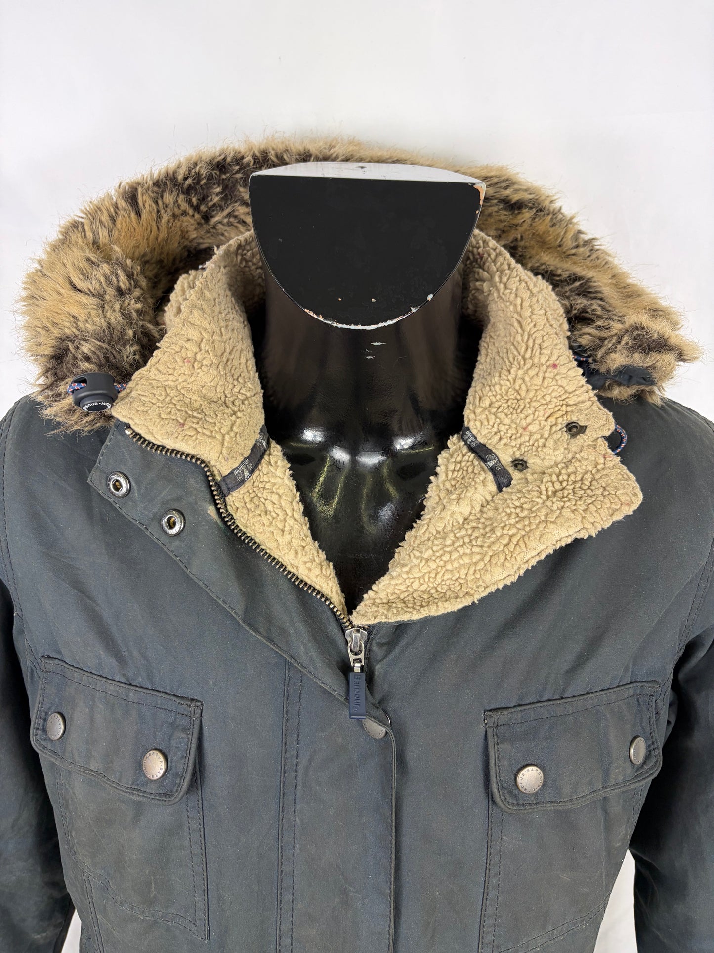 Giacca Barbour donna blu Carribena UK14 Medium - Lady Navy Wax Carribena Coat Size Uk14