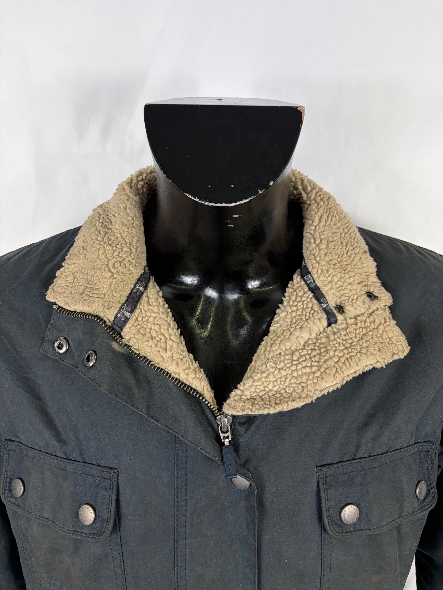 Giacca Barbour donna blu Carribena UK14 Medium - Lady Navy Wax Carribena Coat Size Uk14