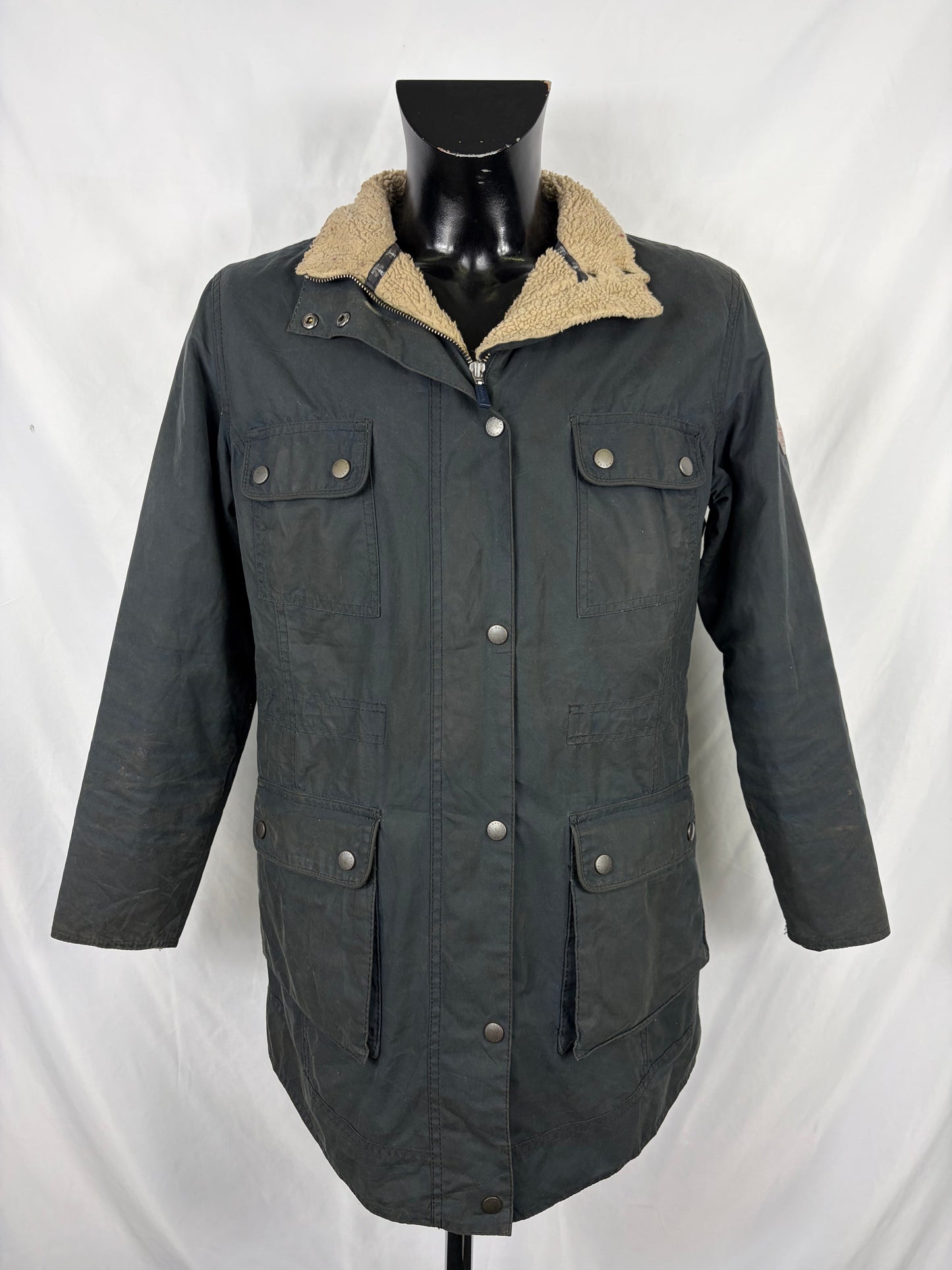 Giacca Barbour donna blu Carribena UK14 Medium - Lady Navy Wax Carribena Coat Size Uk14