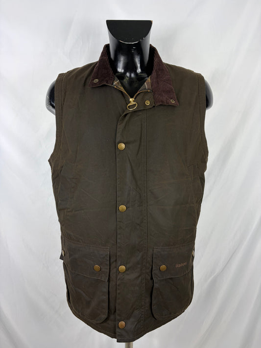 Barbour Gilet cerato da uomo Westmorland verde Large- Olive vintage Westmorland Waistcoat size Large