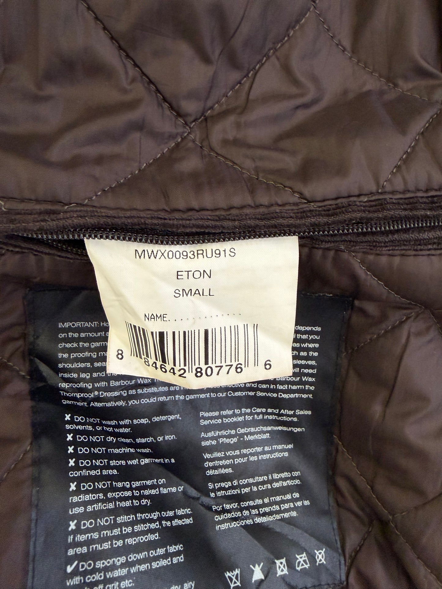 Giacca Barbour da uomo marrone cerata Eton Small - Man Brown Vintage wax Jacket Size Small