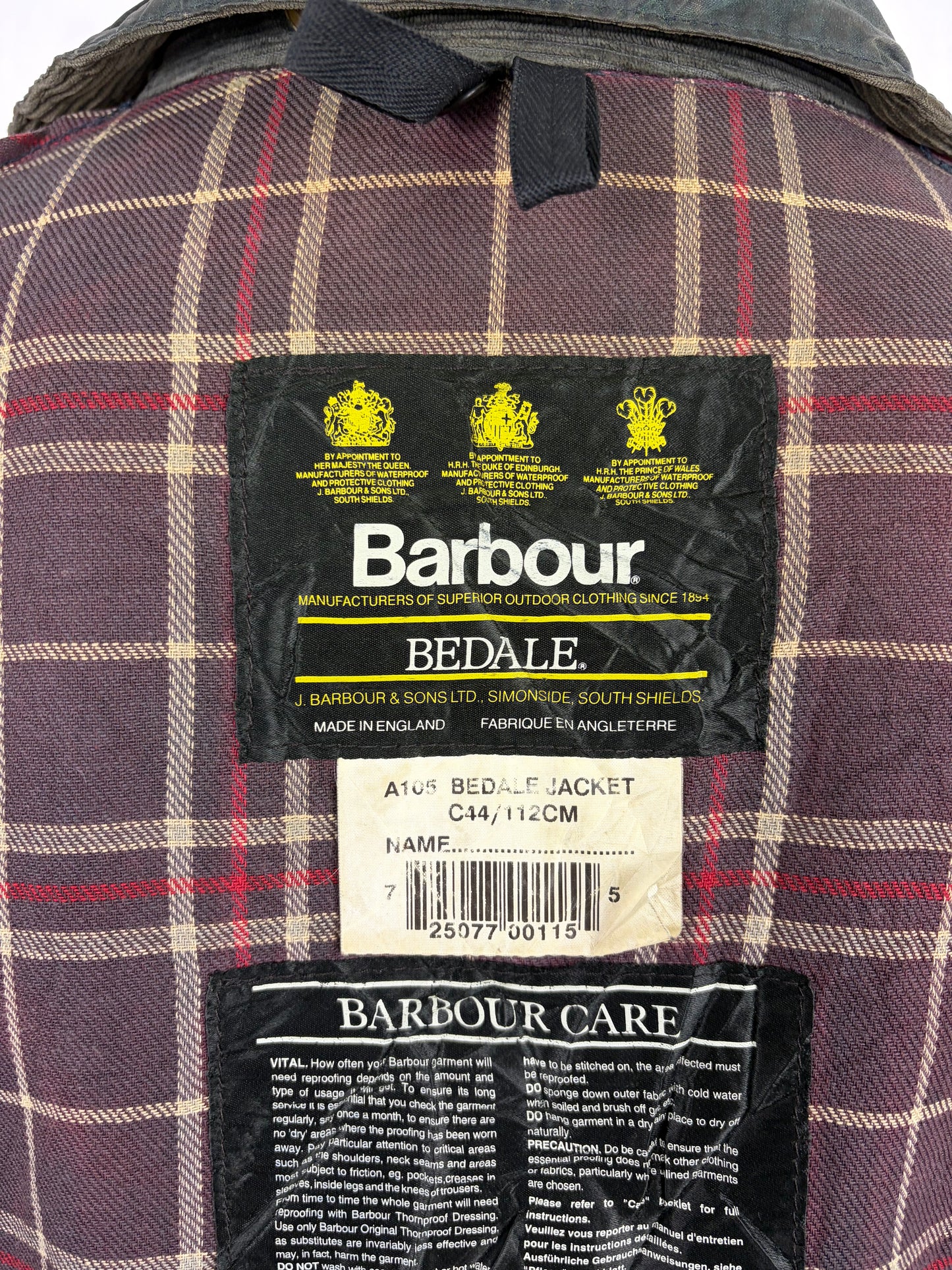 Giacca Barbour Blu Bedale C44/112 cm Man Navy Vintage Bedale wax jacket c44 Large/XL