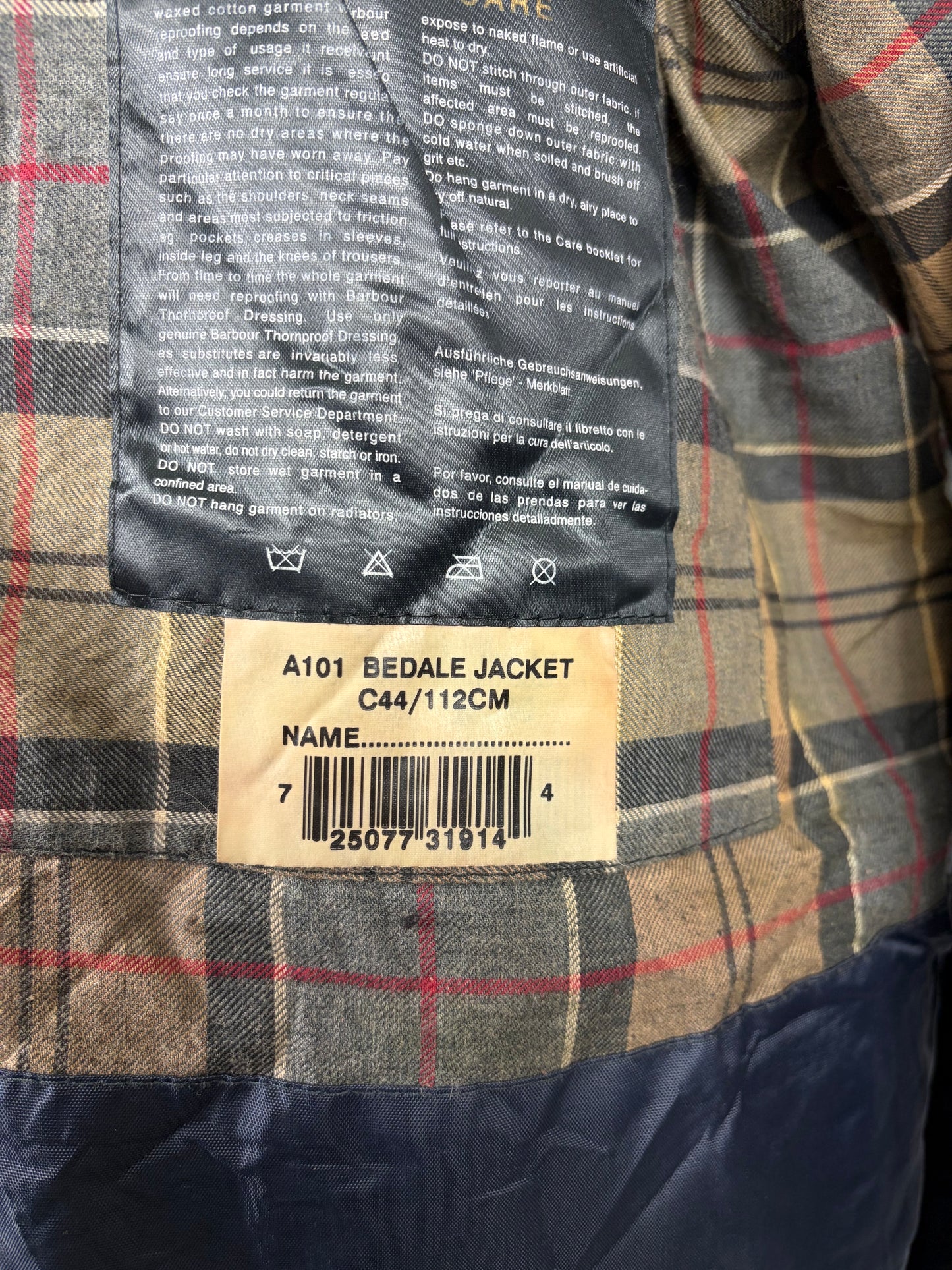 Giacca Barbour Blu Bedale C44/112 cm Man Navy Vintage Bedale wax jacket c44 Large/XL