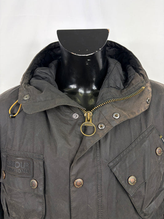 Parka Barbour International nero da uomo cerato Large- Man wax black Fog Parka size Large