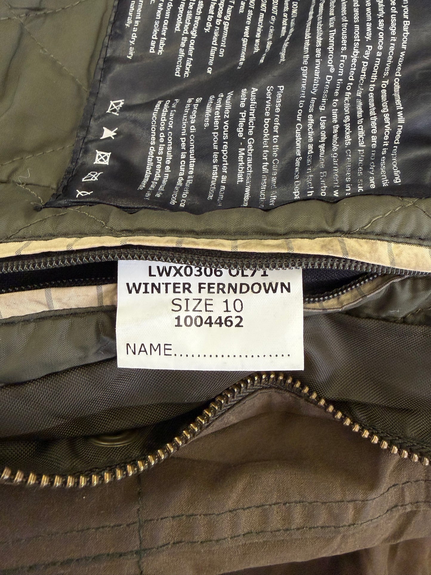 Giacca Barbour donna Verde Cerata Uk10 tg.40 Olive Winter Ferndown waxed jacket Size UK10