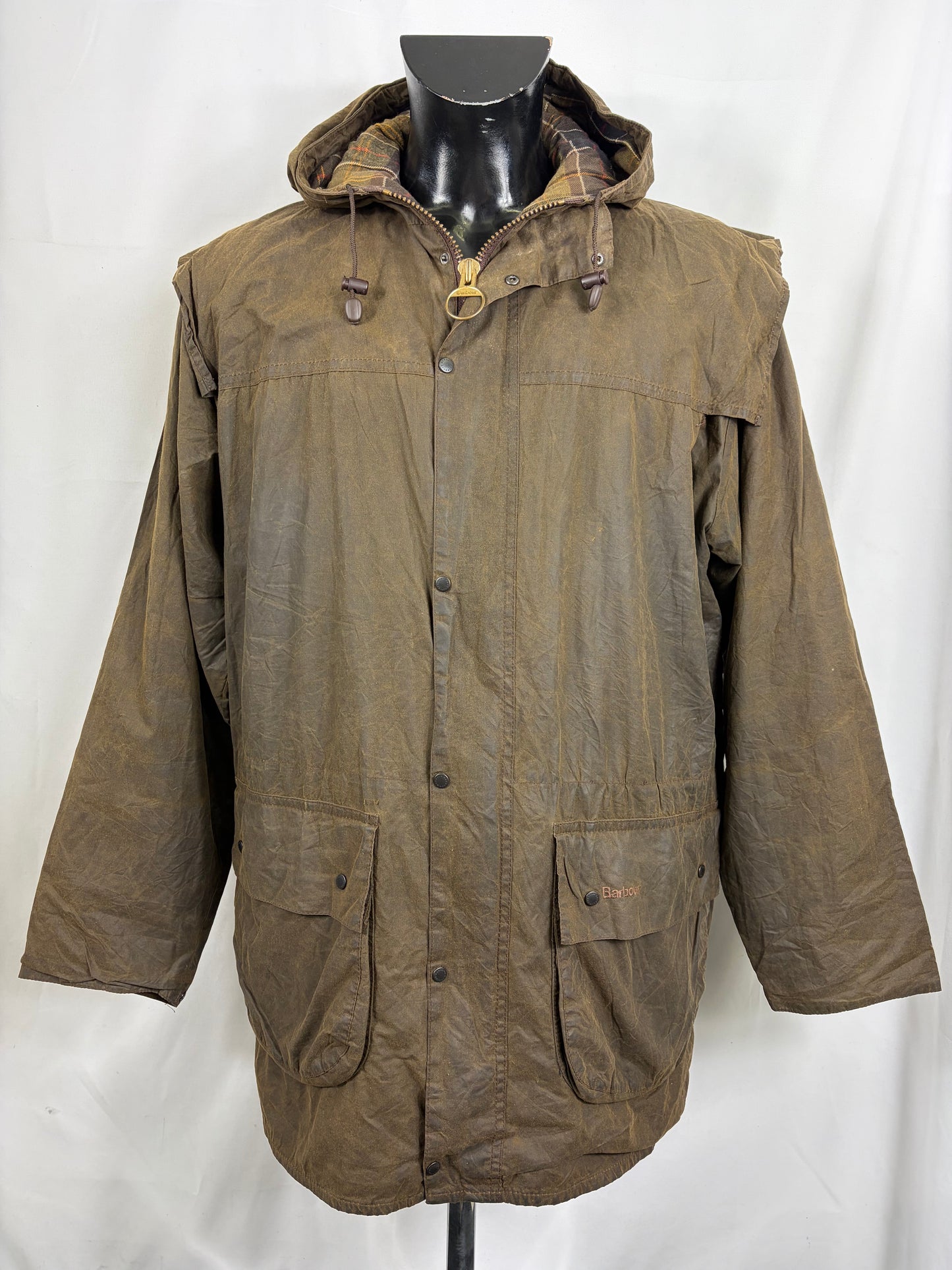 Barbour Classic Durham verde oliva con cappuccio C42/107 cm Olive Hooded waxed Classic Durham Jacket Size Large