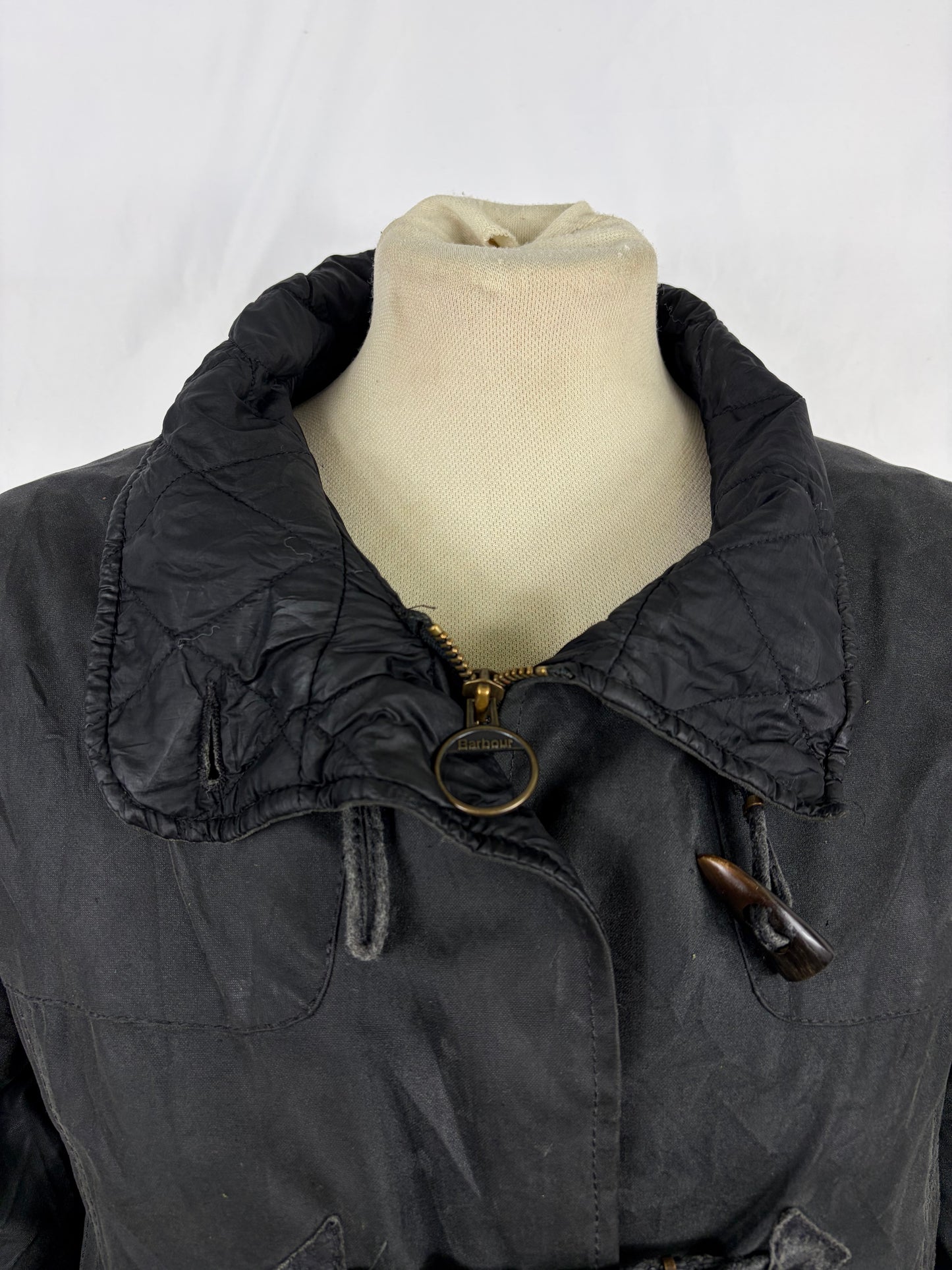 Giacca Barbour corta nera da donna cerata Medum Uk14  Lady short Duffle jacket black size uk14