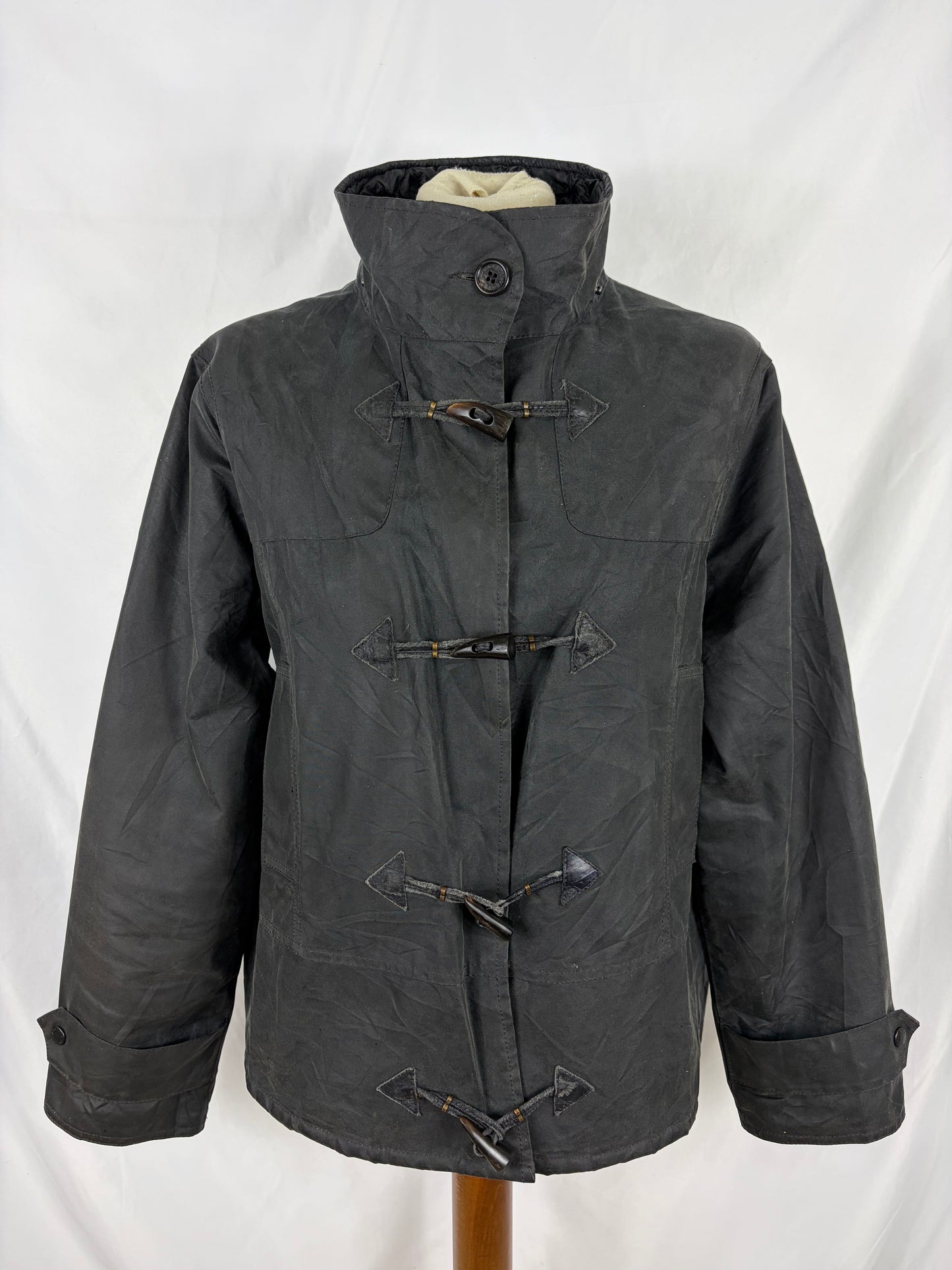 Giacca Barbour corta nera da donna cerata Medum Uk14  Lady short Duffle jacket black size uk14