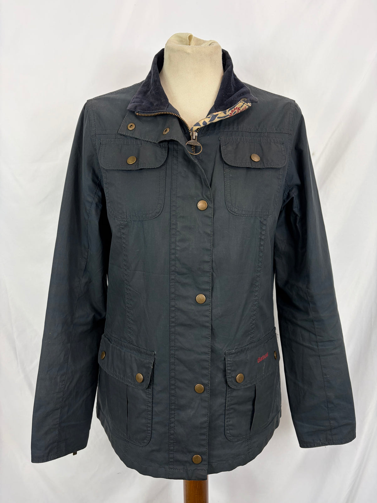 Barbour Giacca Morris corta blu donna Medium Tg. 42 Morris Navy Wax Utility Jacket Size UK 12