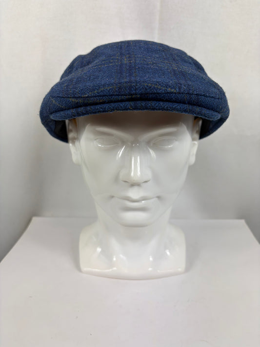 Coppola nuova inglese in lana blu fantasia tweed  Wool Navy Tweed Check Flat cap size one - Shop In London