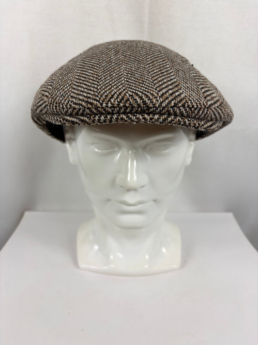 Coppola nuova inglese in lana beige a spina di pesce  Wool Camel Herringbone Flat Cap