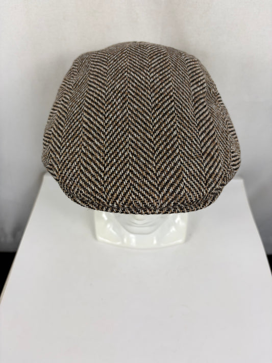 Coppola nuova inglese in lana beige a spina di pesce  Wool Camel Herringbone Flat Cap