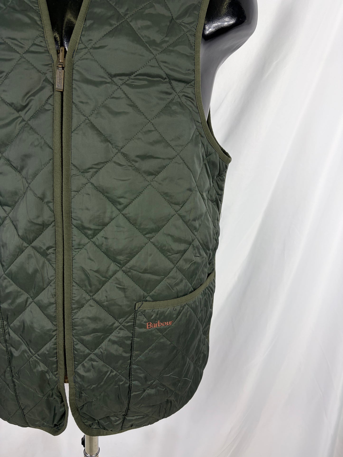 Gilet Barbour Trapuntato Verde 42 Green Quilted Waistcoat Zip in Liner size 42