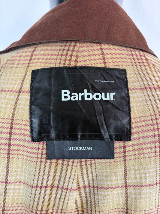 RARO Cappotto Barbour Stockman marrone Lungo Large Man Brown wax Long Coat Size Large