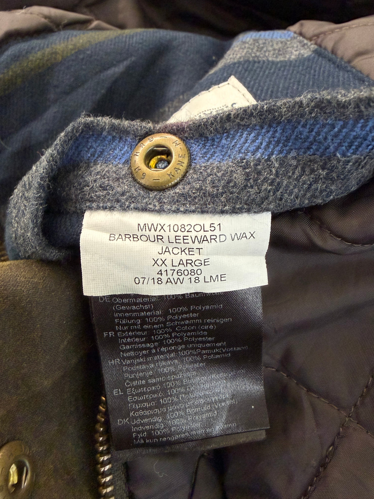 Giacca Barbour Uomo Verde cerata Leeward 2XL - Man Olive wax Leeward Jacket Size 2Xlarge