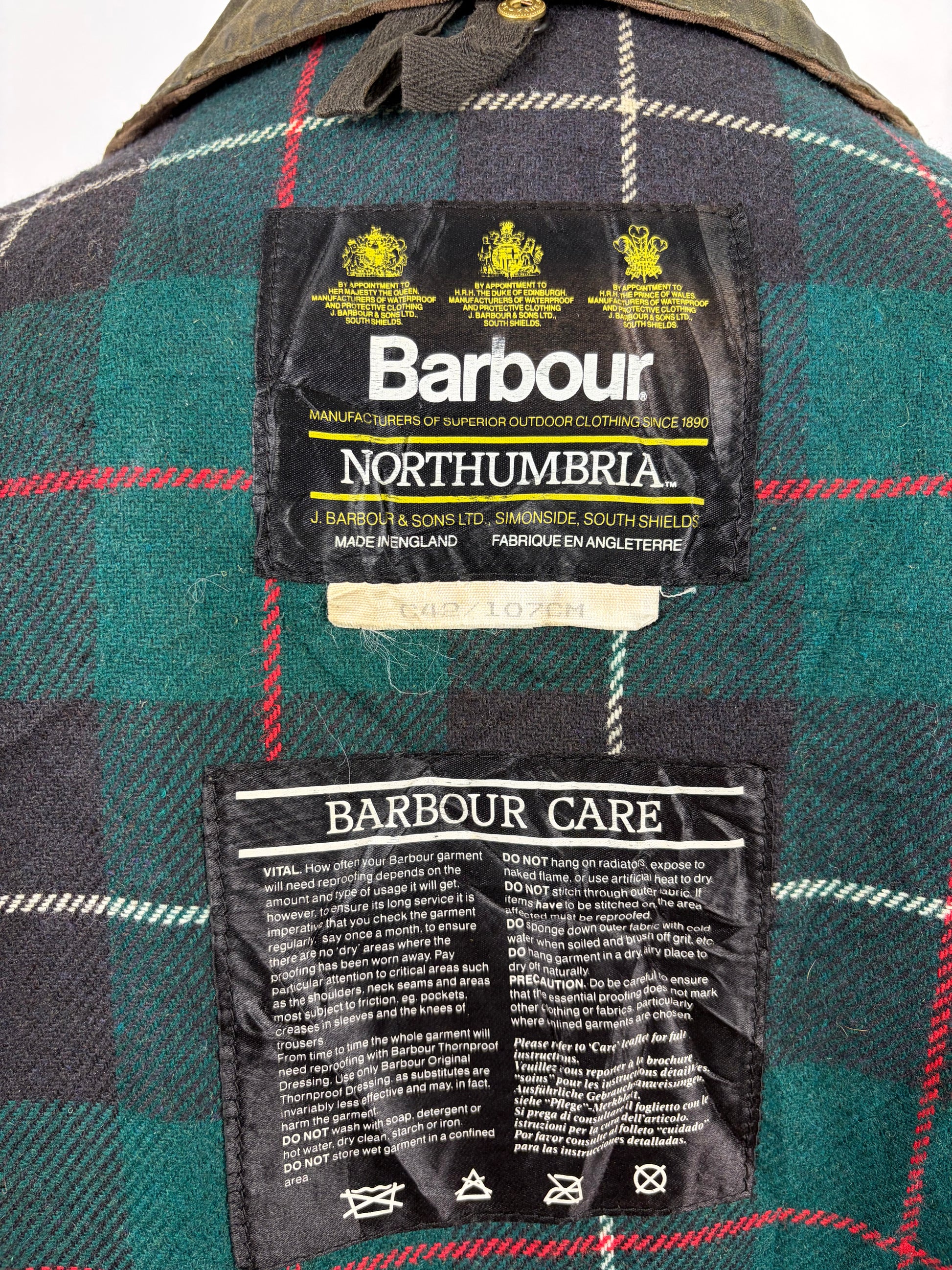 Giacca Barbour Vintage Northumbria C42/107 cm-Green Waxed Northumbria Jacket Size Large - Shop In London