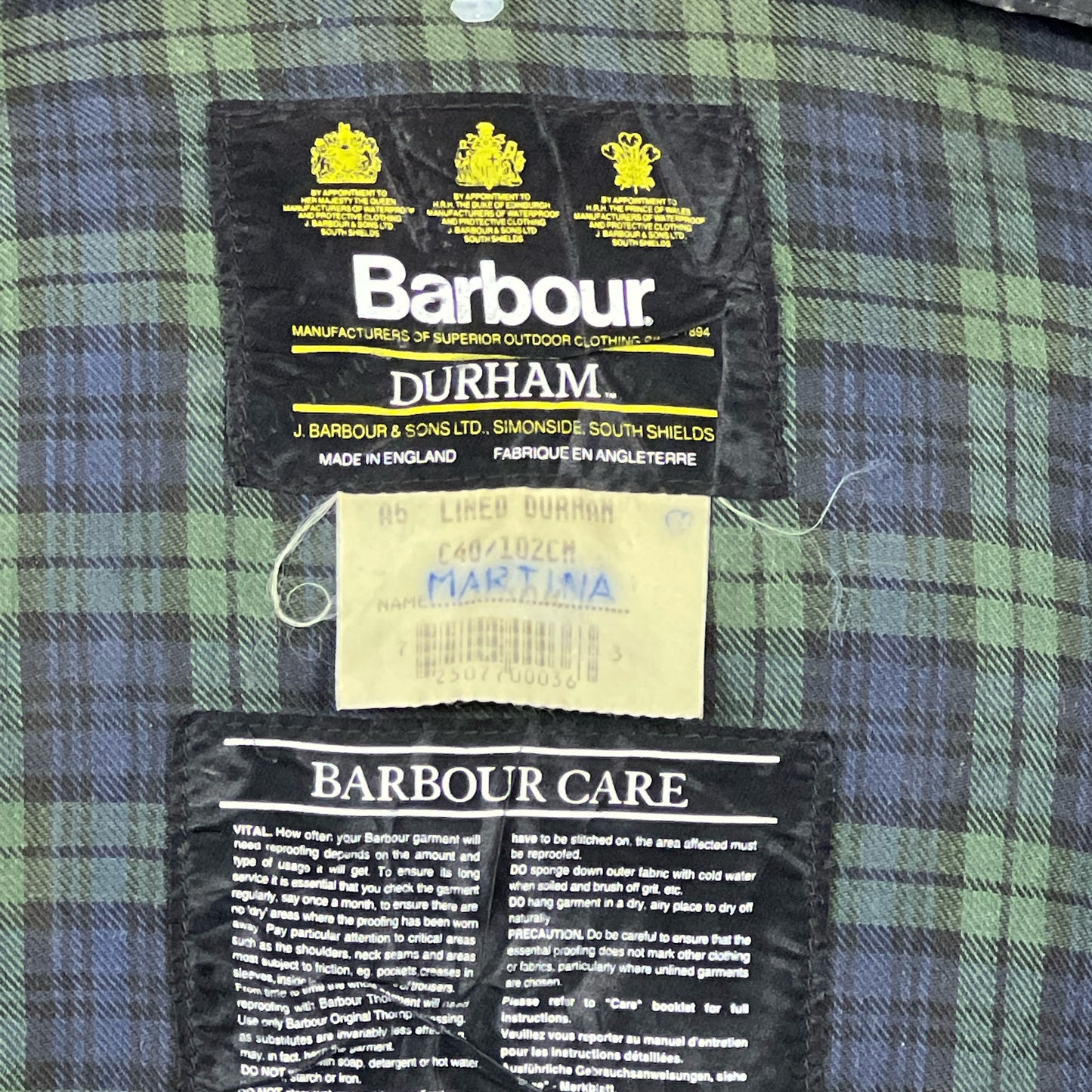 Giacca Barbour blu vintage Durham C40/102 cm- Waxed Durham Jacket size Medium