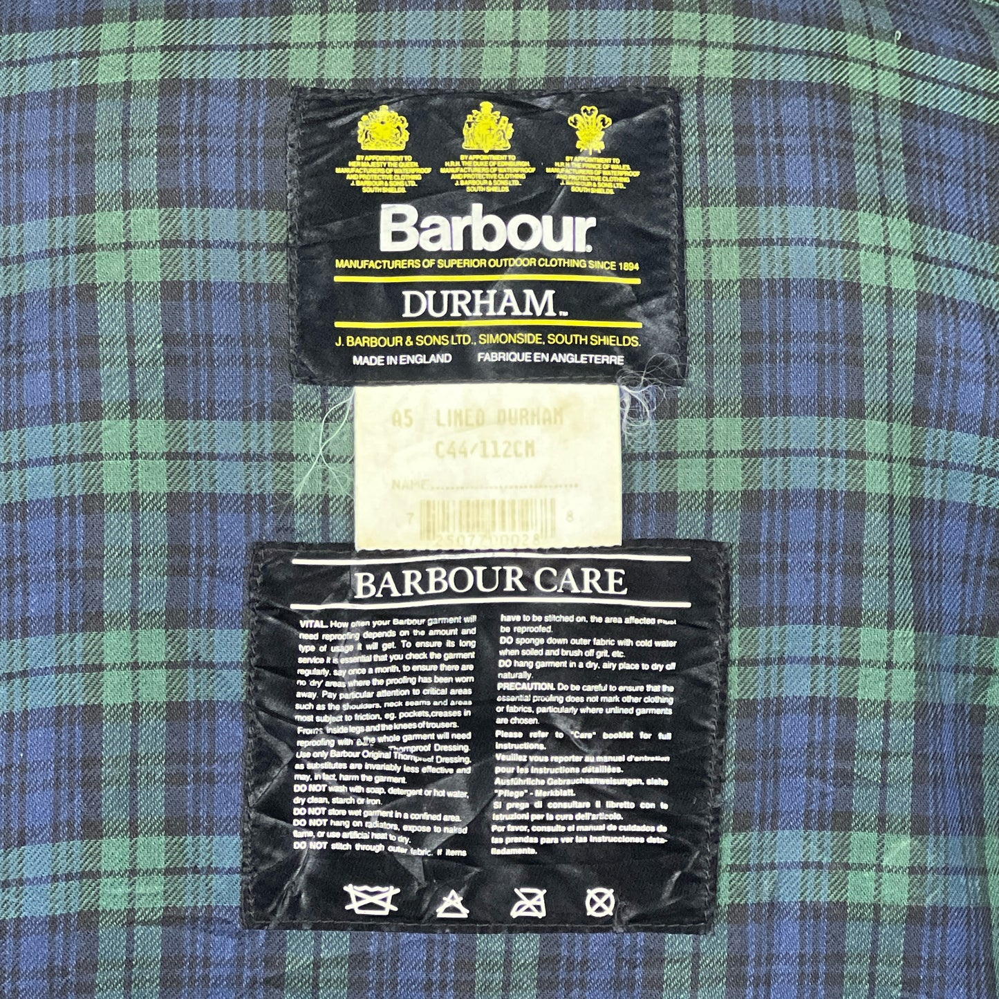 Barbour vintage Durham con cappuccio C44/112 cm Green Hooded waxed durham L
