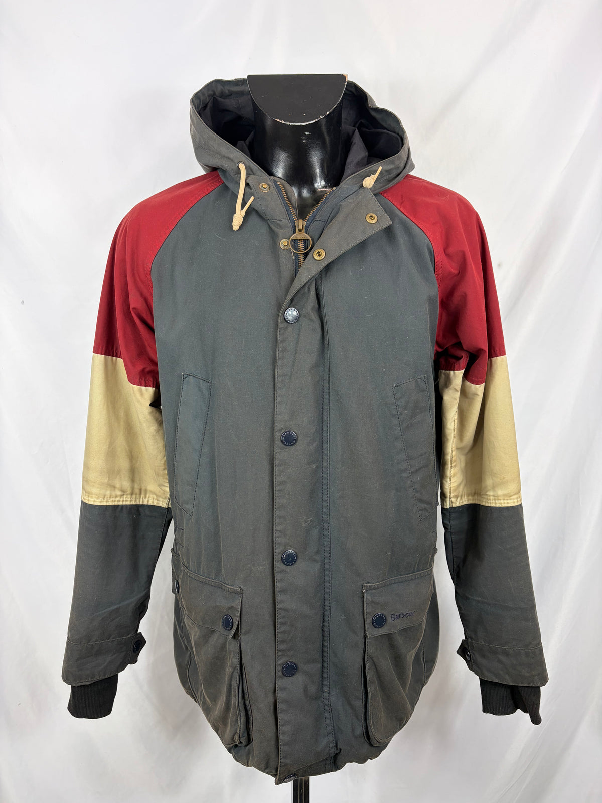 Giacca Barbour da uomo con cappuccio blu Large - Man Beauson navy wax hooded jacket size Large