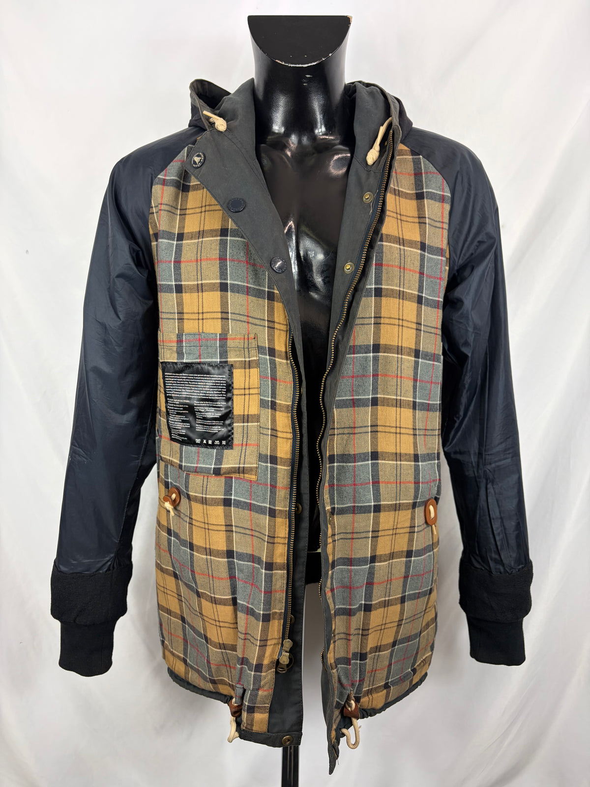 Giacca Barbour da uomo con cappuccio blu Large - Man Beauson navy wax hooded jacket size Large