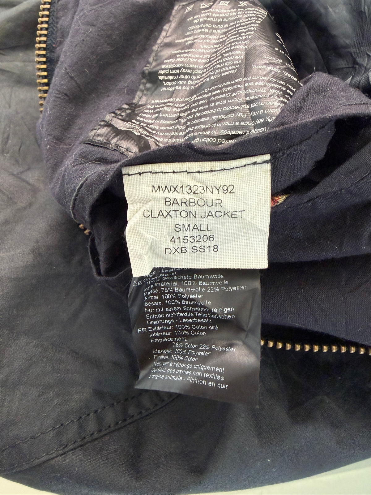 Giacca uomo Barbour corta cerata blu S- Man Barbour Short Claxton jacket size Small