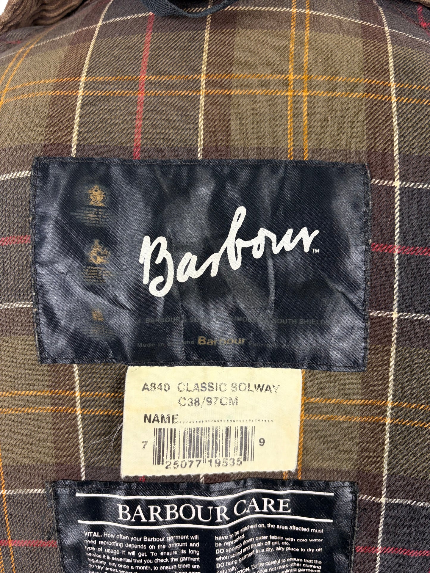 Barbour Classic Solway verde oliva Cerato C38/97 cm Medium- Man Wax Classic Solway Olive jacket SIze Medium