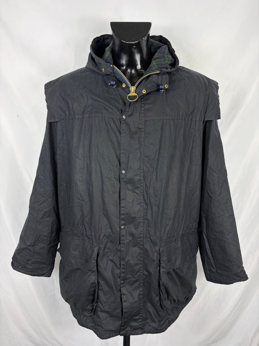 RARO Barbour vintage Durham blu con cappuccio C44/112 cm Navy vintage Hooded waxed Durham Size Large - Shop In London