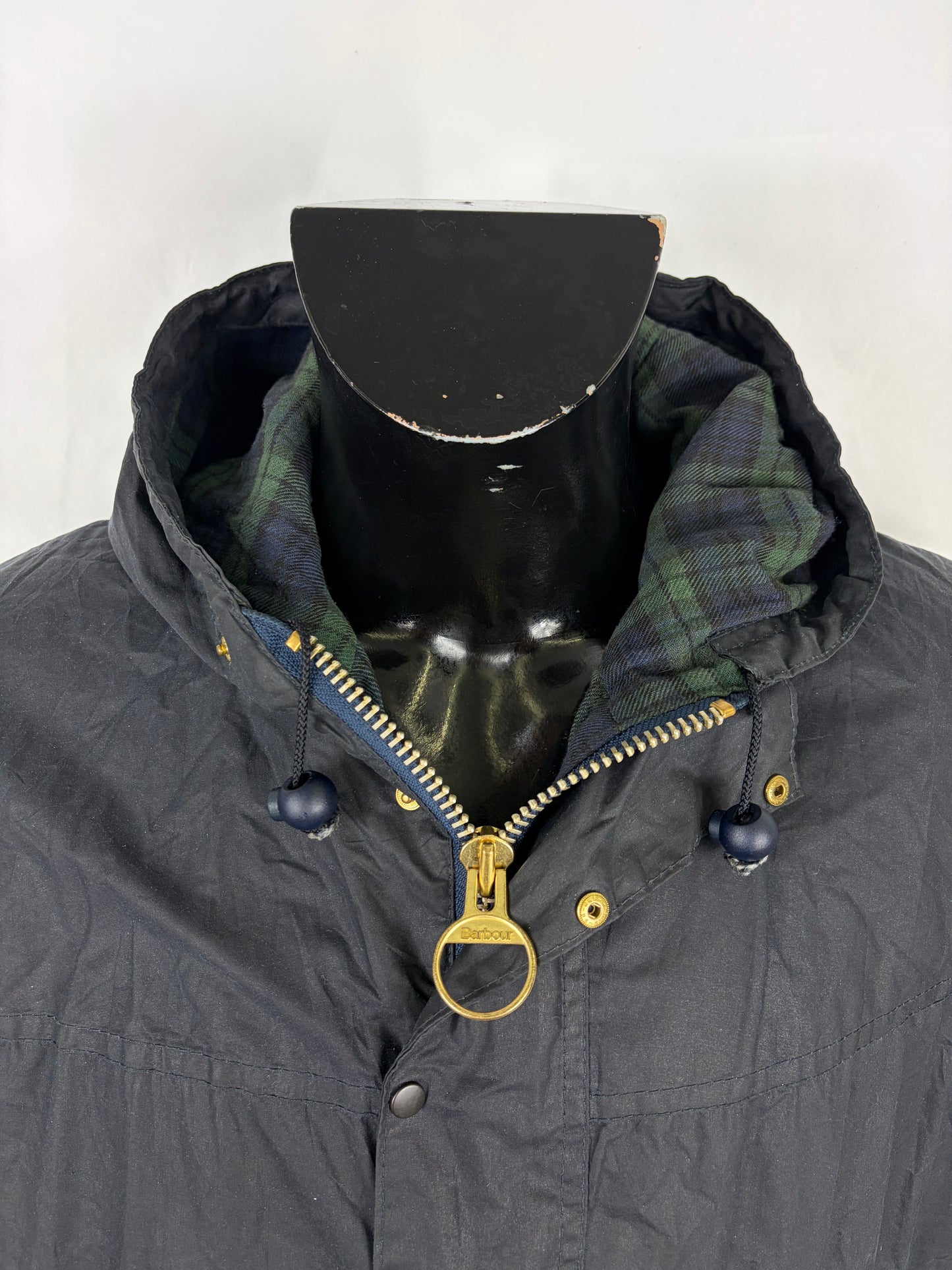 RARO Barbour vintage Durham blu con cappuccio C44/112 cm Navy vintage Hooded waxed Durham Size Large