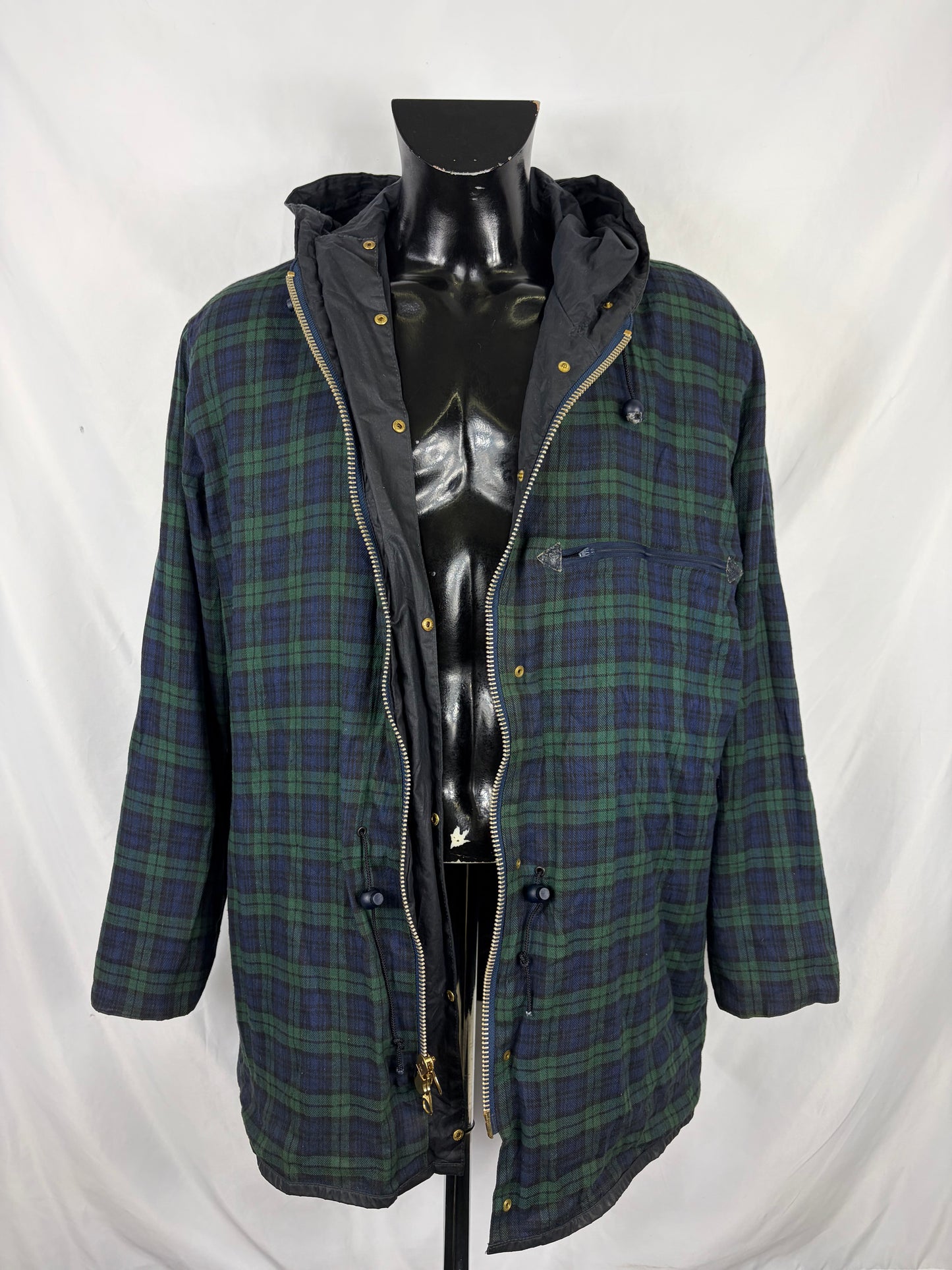 RARO Barbour vintage Durham blu con cappuccio C44/112 cm Navy vintage Hooded waxed Durham Size Large