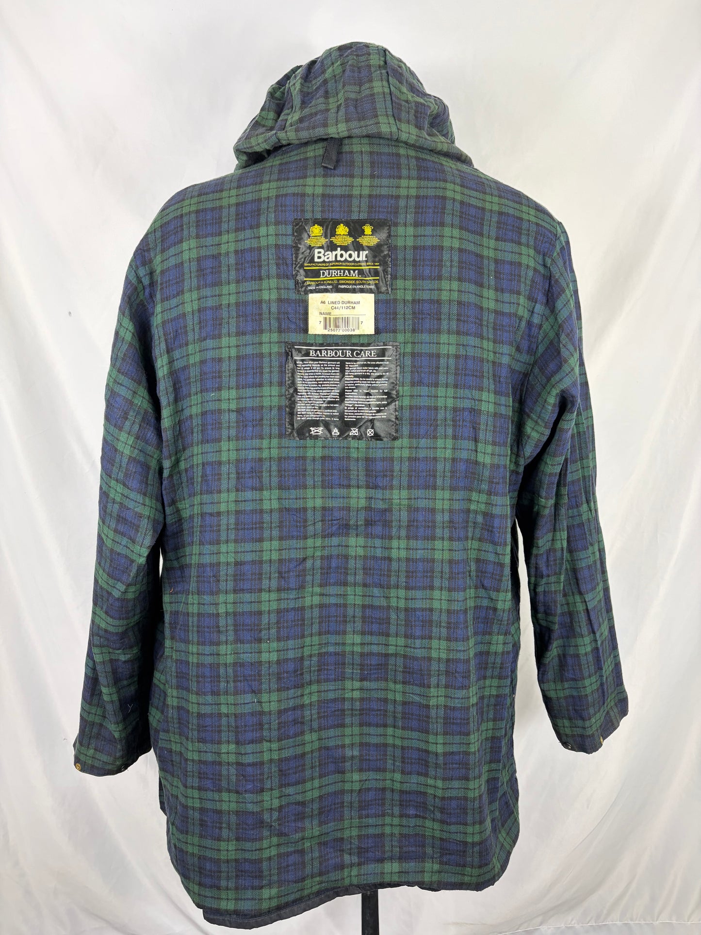 RARO Barbour vintage Durham blu con cappuccio C44/112 cm Navy vintage Hooded waxed Durham Size Large