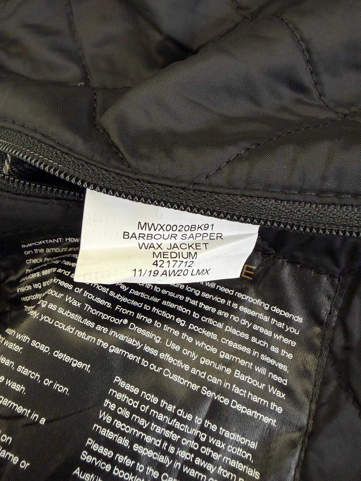 Barbour Giacca uomo nera medium Sapper Jacket Black Waxed Sapper Jacket Size Medium